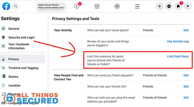 How to limit past posts in the Facebook privacy settings