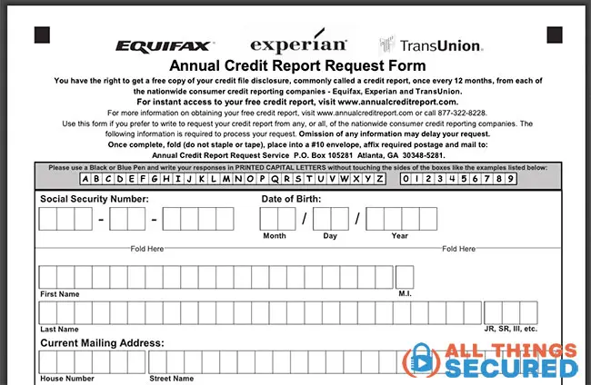 Example mail-in credit report form