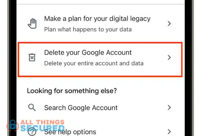 Delete your Google account on a mobile device