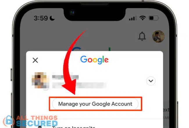 Click manage your account on a mobile device