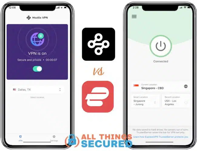 Comparing the mobile app for Mozilla VPN vs ExpressVPN