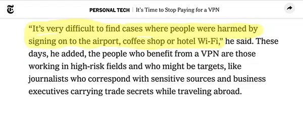 Quote about public WiFi on The New York Times