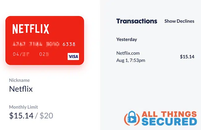 Netflix merchant virtual credit card