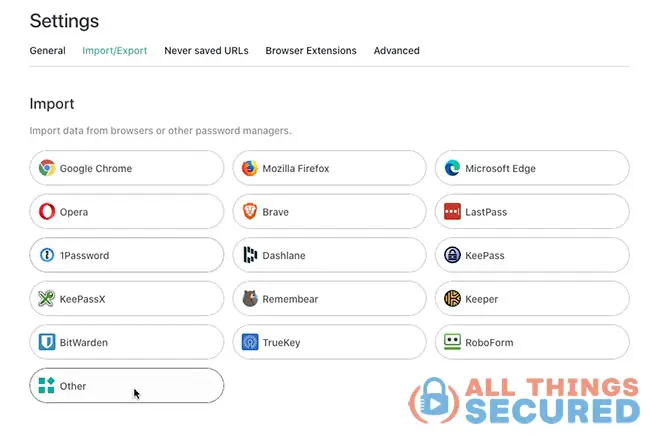 Import Export settings for the Nord password manager app