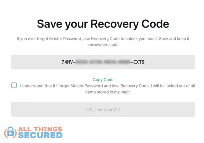 NordPass password manager app recovery code