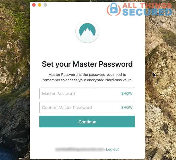 Setting the master password in the Nordpass app
