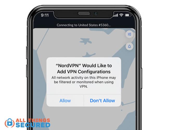 Allow NordVPN to configure a VPN on iPhone