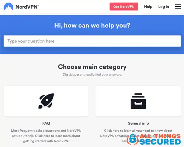 NordVPN Customer support page