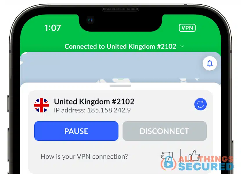 Connecting to a VPN server in the NordVPN mobile app