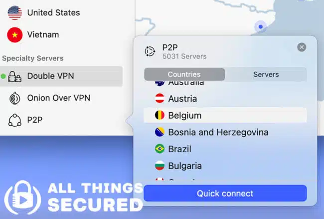 NordVPN selection of P2P servers