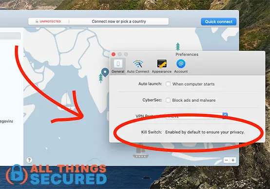 NordVPN Kill switch feature