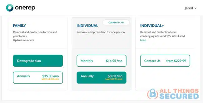 OneRep pricing plans