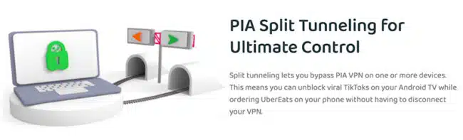 PIA split tunneling feature
