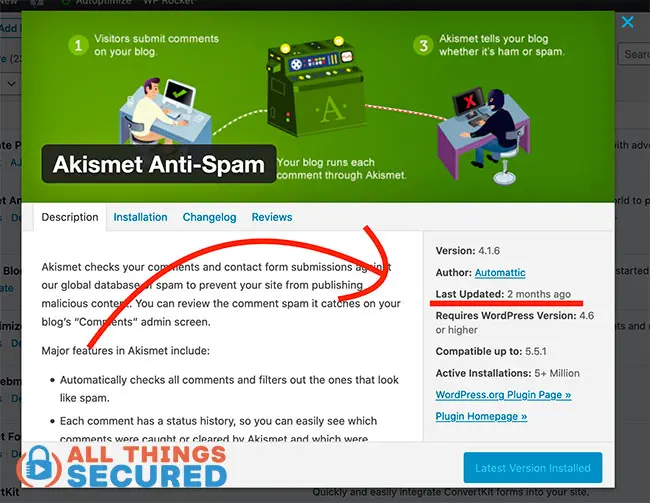 Check when your plugins were last updated to help secure a Wordpress website
