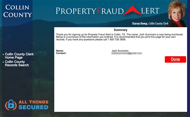 Property Fraud Alert example
