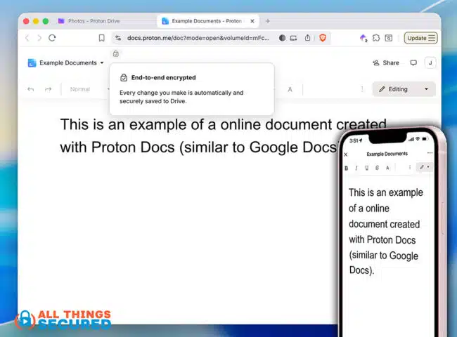 Proton Docs screenshot of desktop and mobile apps
