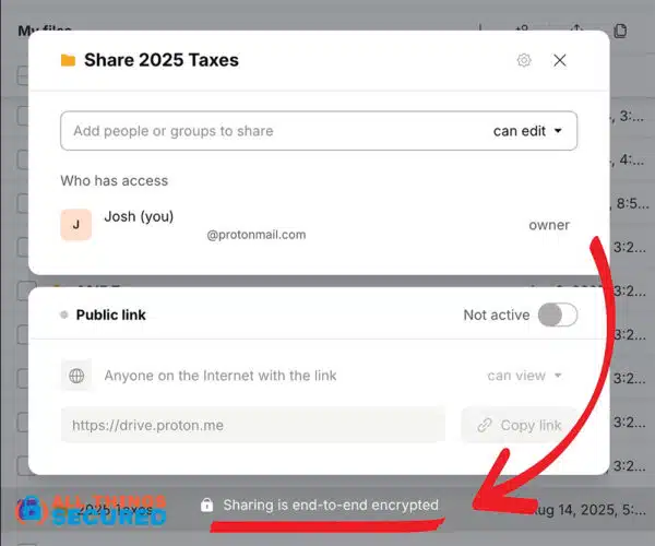Proton Drive file sharing example