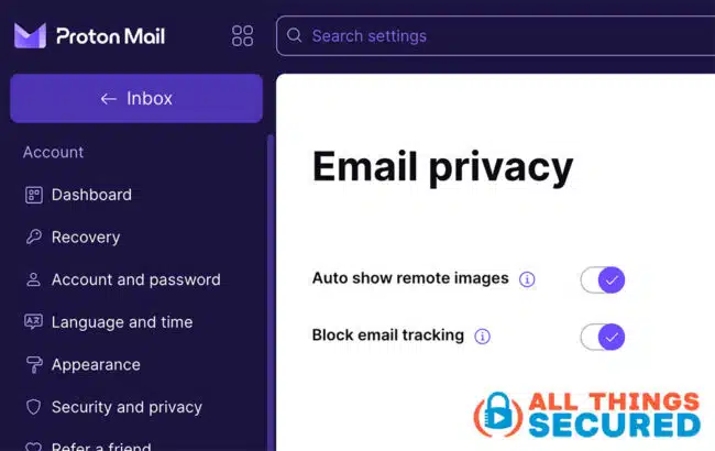 Email privacy features in ProtonMail
