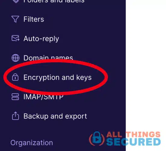 Encryption and keys setting in Proton Mail