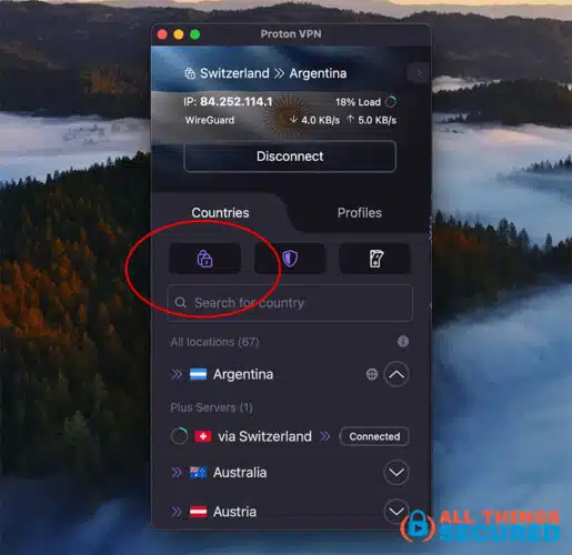 Proton VPN Secure core setting