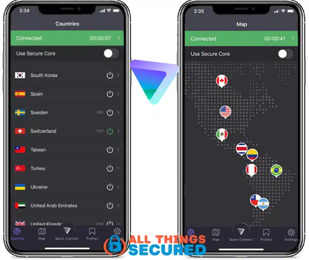 Proton VPN Mobile app screenshots