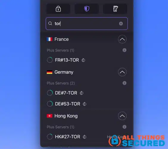 Tor over VPN servers for Proton VPN