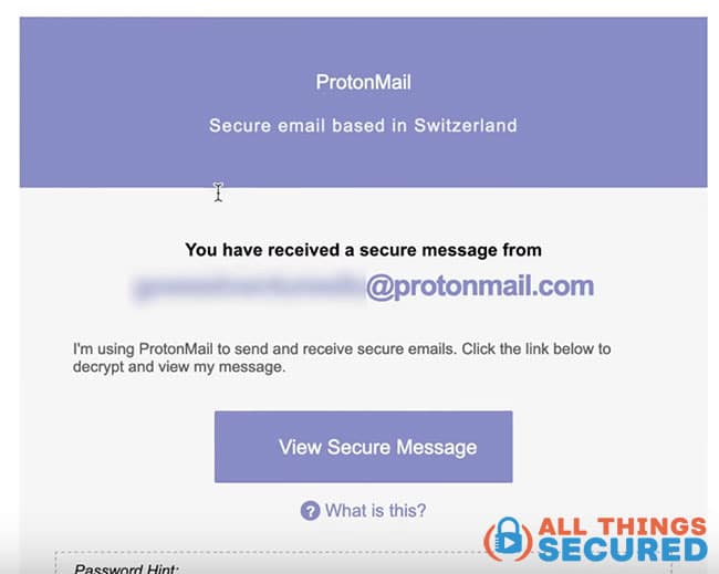 Example email to a non-ProtonMail user