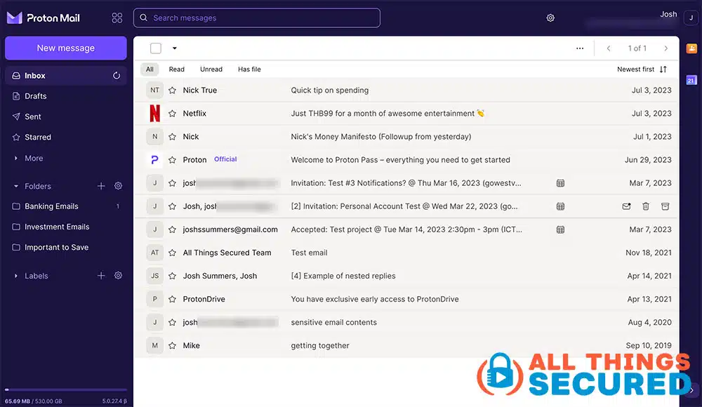 ProtonMail inbox screenshot