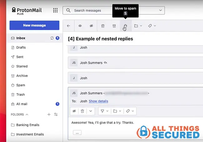 Nested replies in ProtonMail inbox