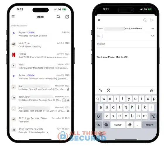 ProtonMail iOS app inbox