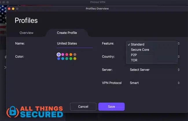 Creating profiles with Proton VPN