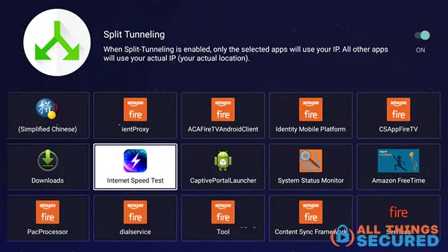Split tunneling on the Android TV app for PureVPN