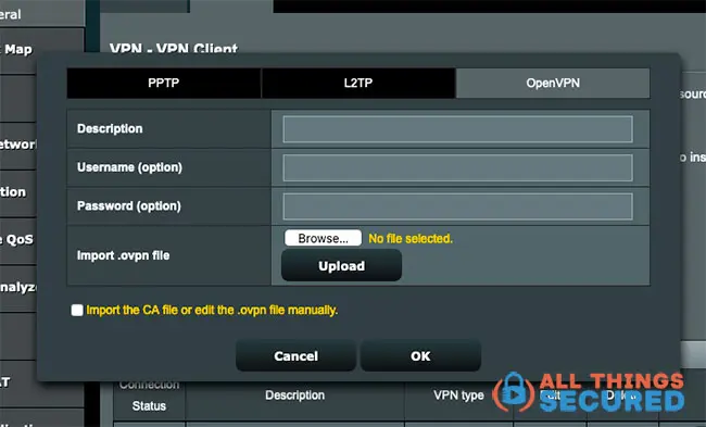 OpenVPN configuration settings for Asus