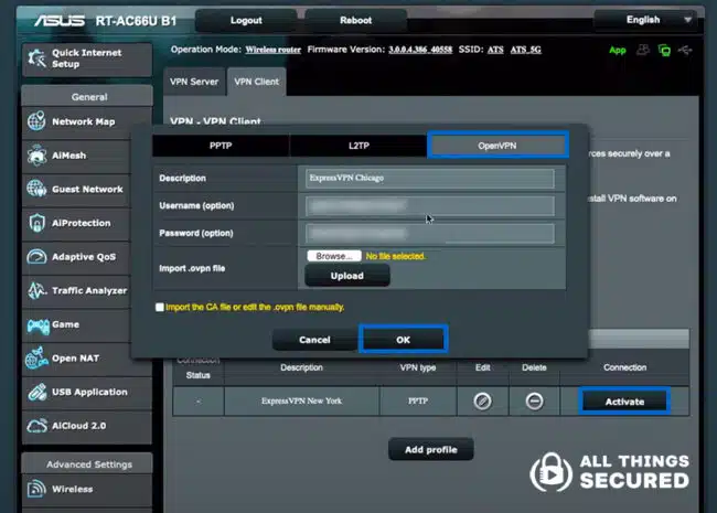 Asus Open VPN setup on router