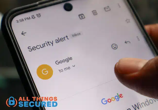 Google security alert on a mobile phone