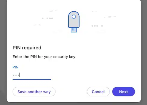 YubiKey PIN for security key verification