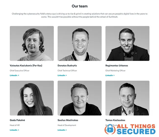 Surfshark VPN Executive Team headshots