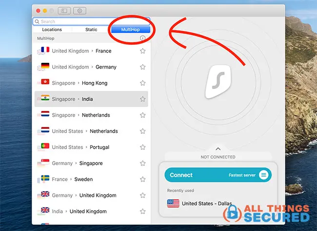 Surfshark MultiHop VPN feature