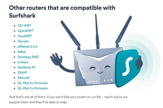 Surfshark router compatibility chart