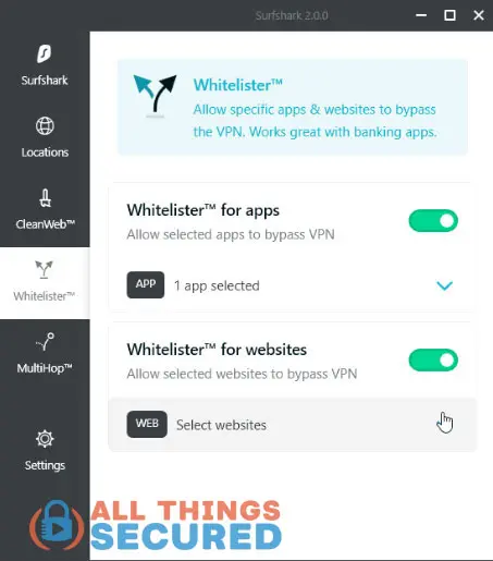 Surfshark VPN whitelister feature
