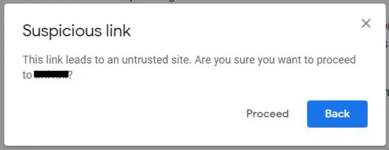 Suspicious link alert from Gmail