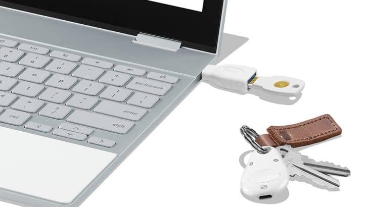 Plugging in the Google Titan Security Key into your computer
