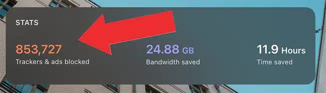 Trackers and ads blocked message