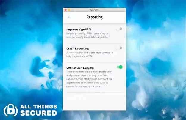 Connection logging options for VyprVPN