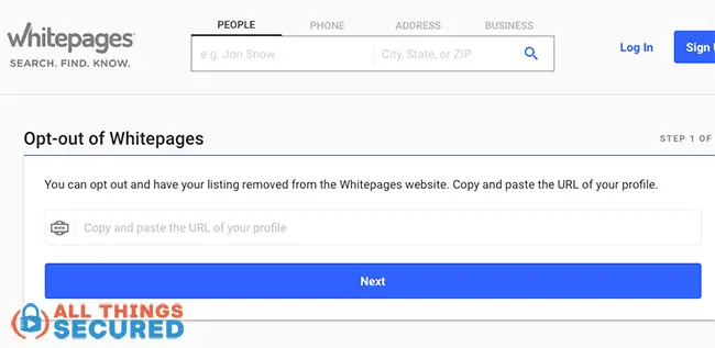 Whitepages suppression request page
