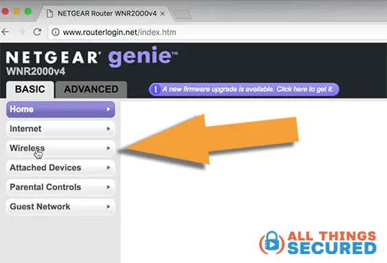 Find the Wireless settings on your router dashboard