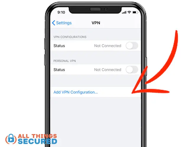 Click "Add VPN Configuration" in the iPhone settings