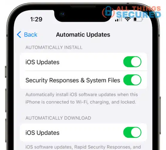 iPhone automatic updates settings