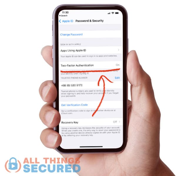 Turn on iPhone iCloud two-factor authentication in settings